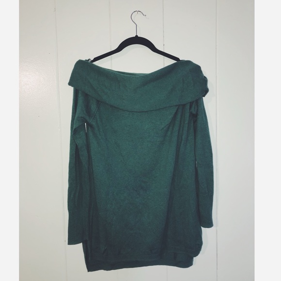 Green off-the-shoulder/ cowl neck sweater. - Picture 1 of 7